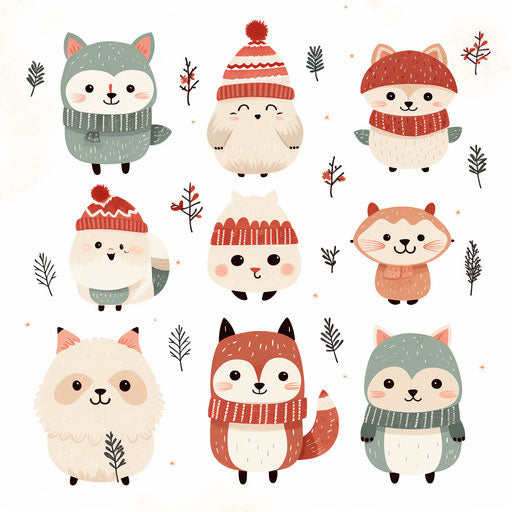 Cute Christmas clipart in Minimalist style, on white background