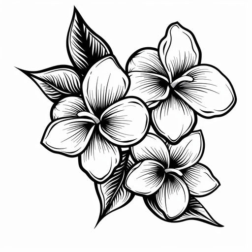 Flat minimalist outline sketch of plumeria in clipart style