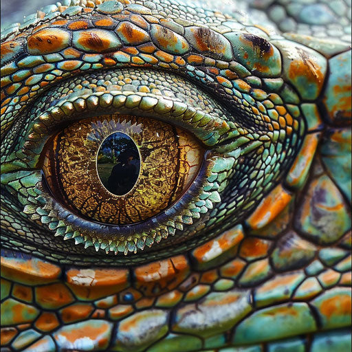 Detailed gaze of an iguana's eye