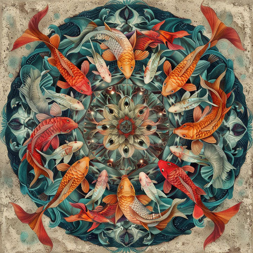 Artistic interpretation of fish swimming in a living circular formation.