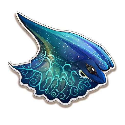 Blue stingray with Hawaiian style sticker, intricate illustrations