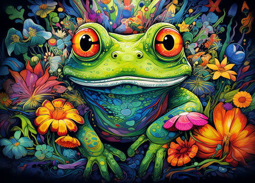 Frog with wings and flower drawing