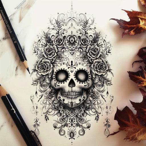 Elegant Calavera adorned with intricate floral lace