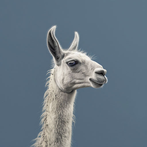 Realistic llama on indigo background with subtle blur