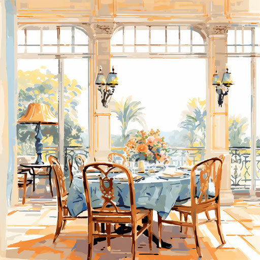 Dining room in Impressionistic Art style, white background