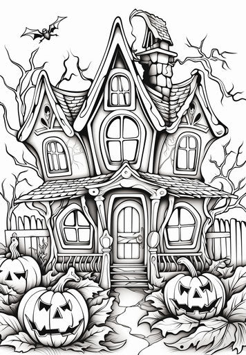 Spooky house decor, Halloween coloring card