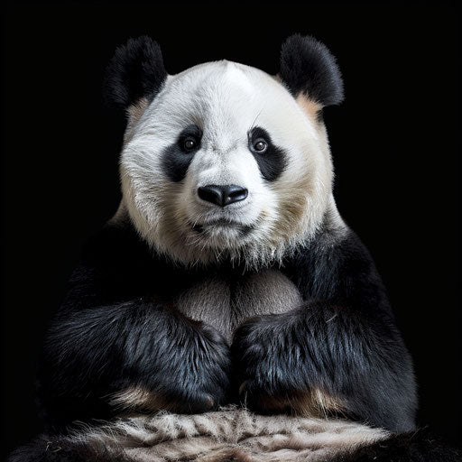 High definition portrait of a black and white panda on black background