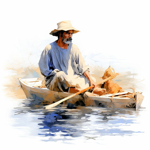 Illustration of fisherman in the style of Impressionistic Art