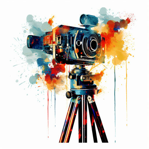 Movie camera in the style of Impressionistic Art, on white background