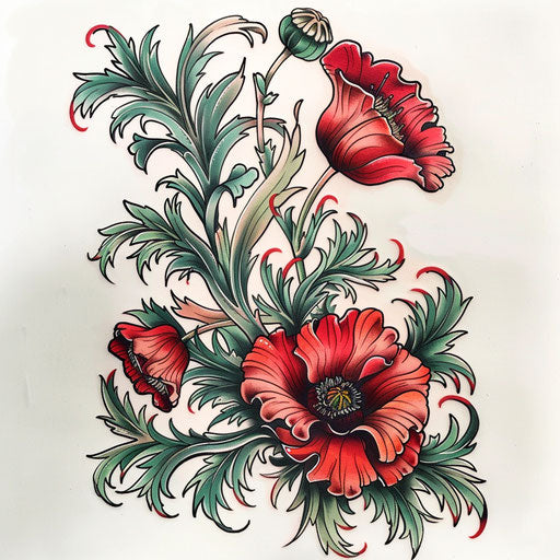 Neo-traditional poppy tattoo