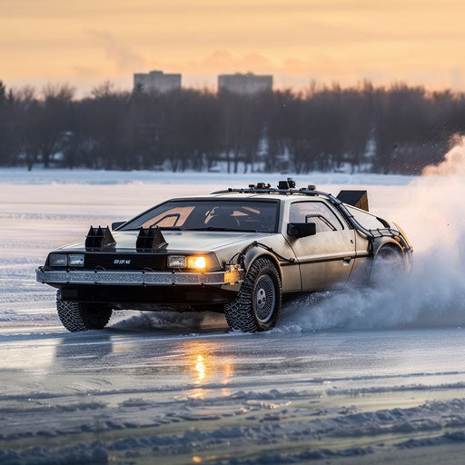 Ice racing with a modified 1981 DeLorean DMC-12