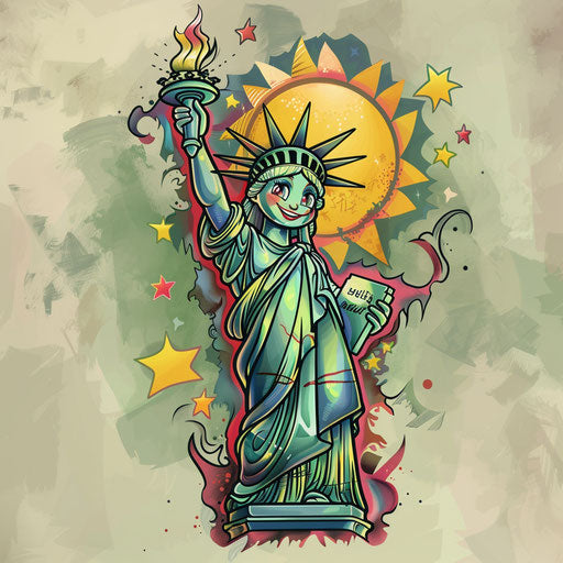 Caricature tattoo sketch of the Statue of Liberty