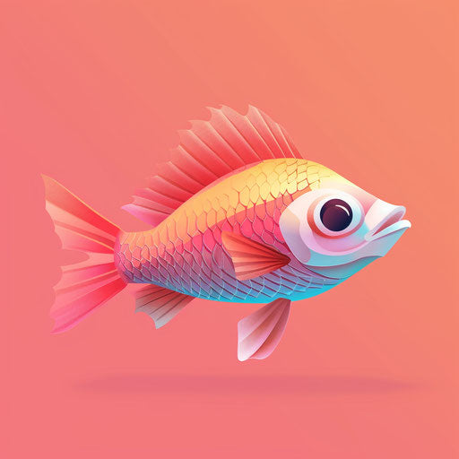 Realistic fish cartoon on vibrant flat coral background