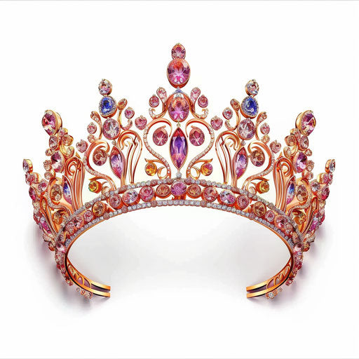 Realistic queen crown on white background, dynamic shadows and vibrant highlights