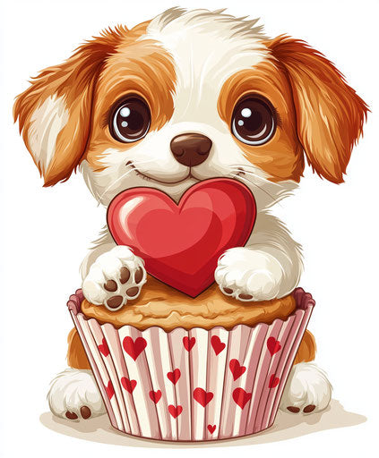 Adorable puppy with heart-shaped cookie