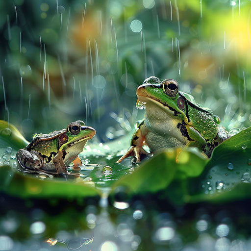 Mother frog and her offspring enjoying the fresh rain