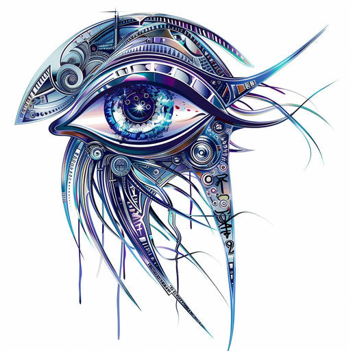 Futuristic Eye of Horus tattoo design with metallic effects
