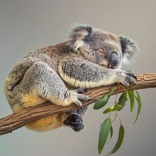 Koala lounging on a branch, peaceful and relaxed, high-resolution detail