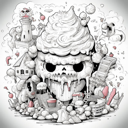 Delicious dessert background in kawaii street art style