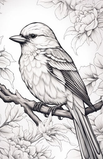 Bird on branch - elegant coloring page