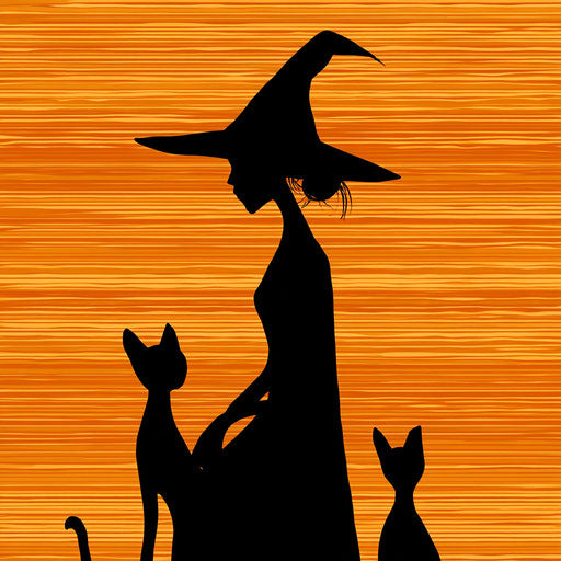 Witch and Cats Silhouettes on Halloween Background