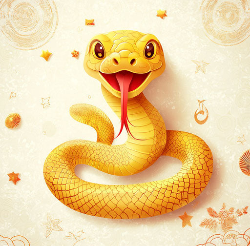 Cute cartoon snake, golden yellow body with red tongue