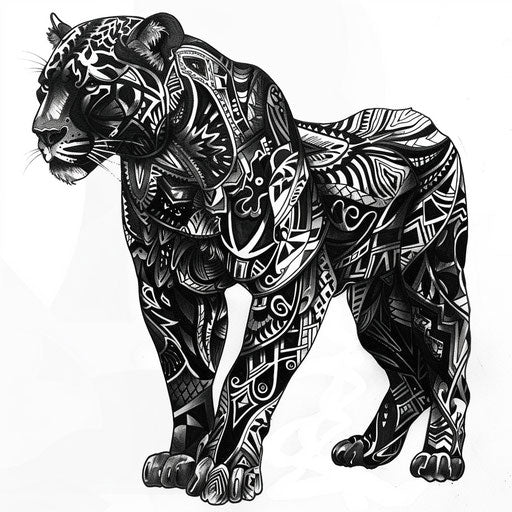 Intricately detailed black panther tattoo design
