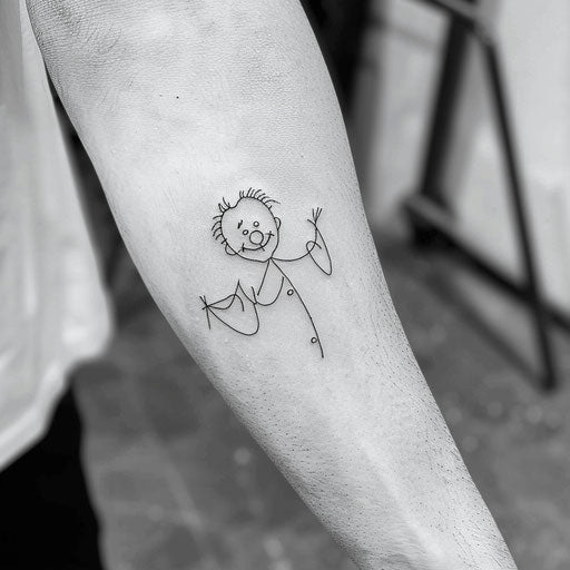 Minimalist line art of a clown, single black line