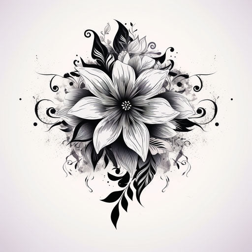 Black and white tribal flower tattoo design