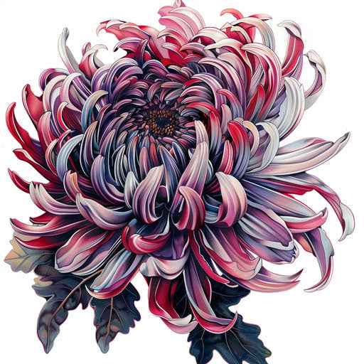 Hyper-realistic tattoo of a chrysanthemum on white background