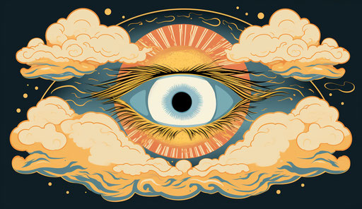 All-Seeing Eye Cloud Sticker, Light Beige and Yellow Style