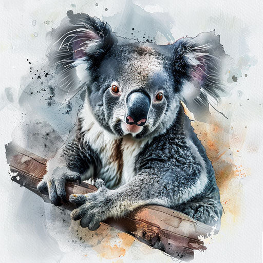 Elegant flat tattoo sketch of a koala with watercolor effects