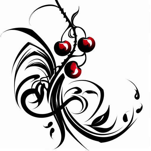 Black tribal cherry tattoo on white background