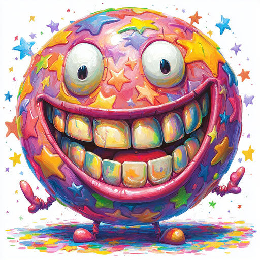 Humorous caricature of a ball with human characteristics