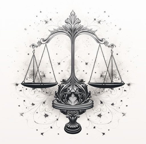Royalty illustration of justice scale, ornamental abstraction style