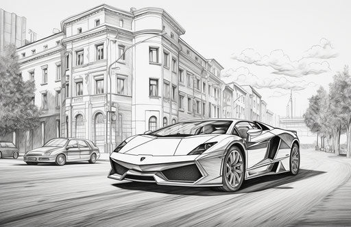Coloring page of a Lamborghini on the street