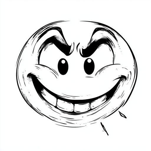 Flat tattoo sketch of a half-smiling, half-frowning face on white