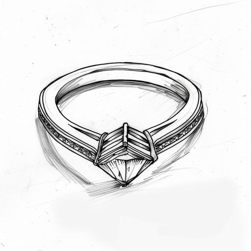 Flat tattoo sketch of a wedding band set with a simplistic diamond outline