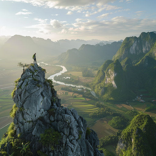 Marble Mountain, Vietnam with an adventurer on cliff edge