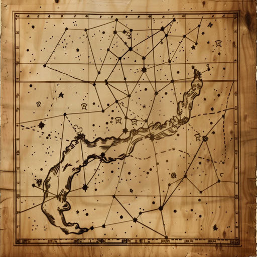 Rustic flat sketch of the Aquarius constellation on a vintage celestial map