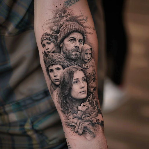 Realistic black and gray family tattoo with loved ones