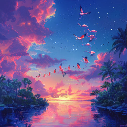 Flamingos form arrow in sky, guide travelers