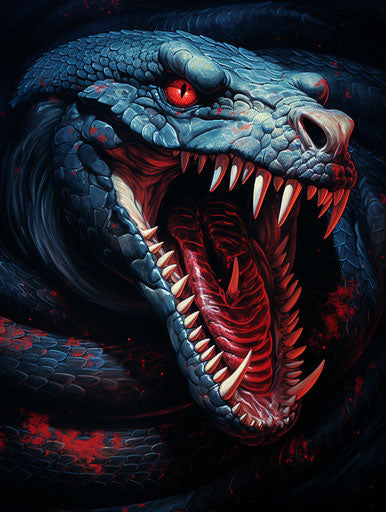 Terrifying snake displaying teeth, contemporary ink style