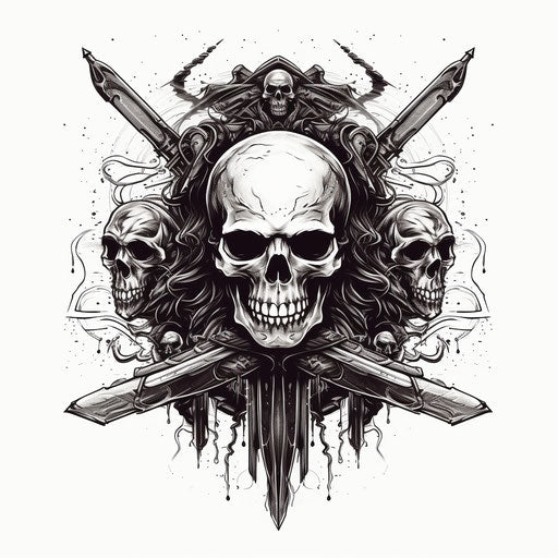 Pirate skull and swords drawing, in the style of monochromatic graphic design, historical genre