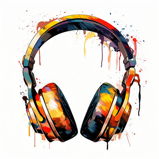 Headphones artwork in the Chiaroscuro Art style, on white background