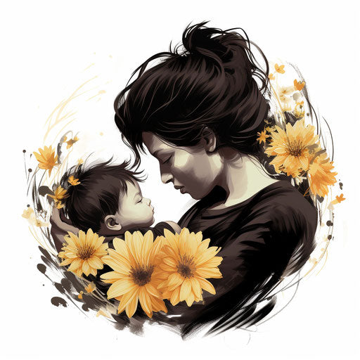 Chiaroscuro Art style clipart of mother on white background