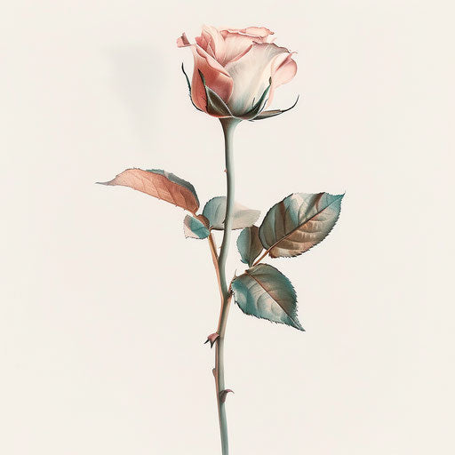 Delicate rose tattoo design, pastel colors on white background