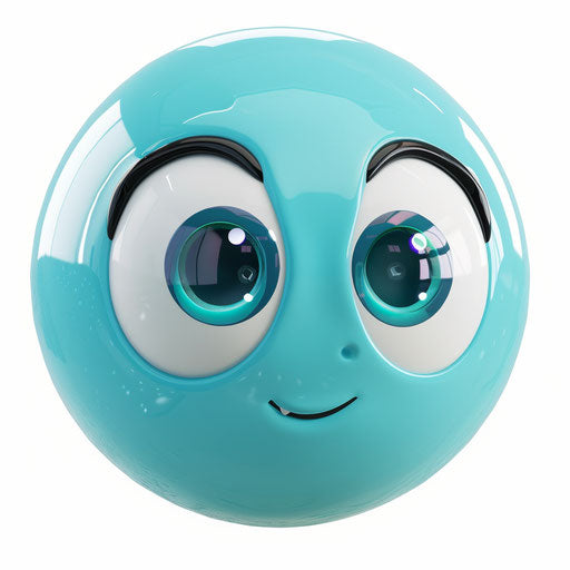 Blue ball with expressive eyes on white background