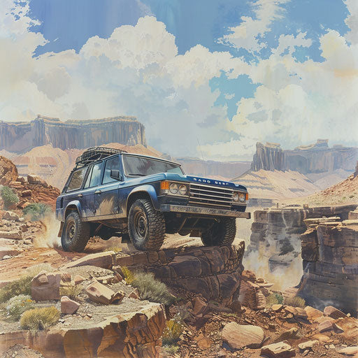 Off-road vehicle ready to tackle a rocky desert