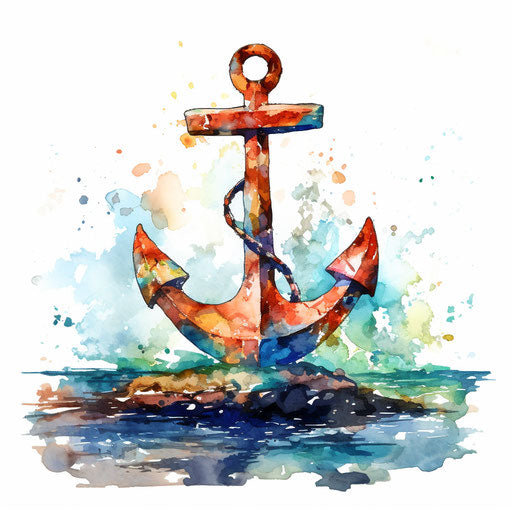 Illustration of an anchor in the style of Impressionistic Art, on a white background